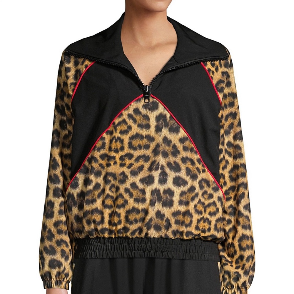 Terez Leopard Print Half Zip Windbreaker